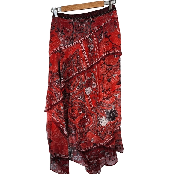 Camilla long skirt embellished hankerchief style red & paisley - size 16 - Picture 8 of 17